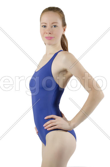Sport girl in a blue bathing suit