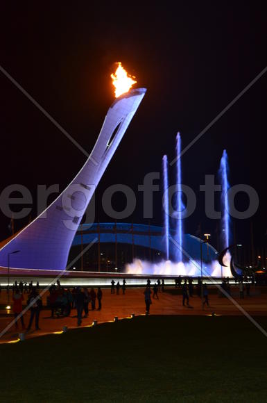 Сочи. Олимпийский огонь. Светомузыкальный фонтан. Синие струи