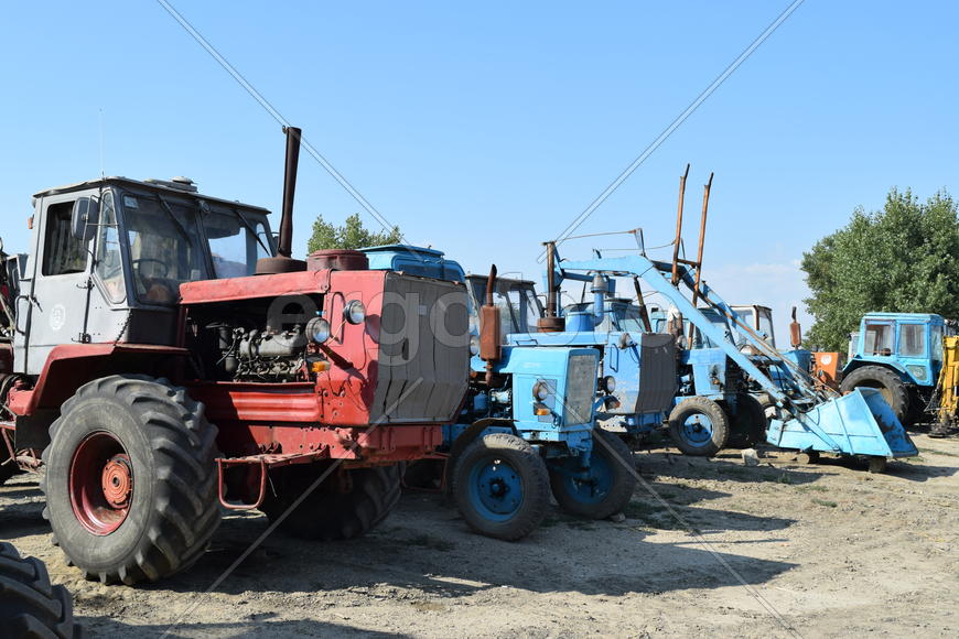 Russia, Temryuk - 15 July 2015: Big tractor. Old Soviet agricultural machinery.