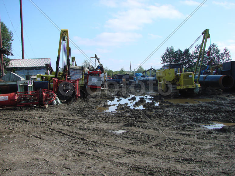 Sakhalin, Russia - 12 November 2014: Construction of the gas pipeline on the ground. Transportation 