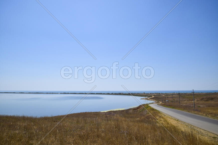 The landscape of the coastal estuary in the sea. Lyman and spit on the Black Sea.
