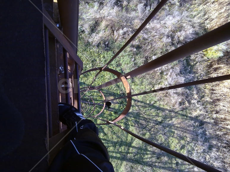 View from height of a water tower. Metal designs