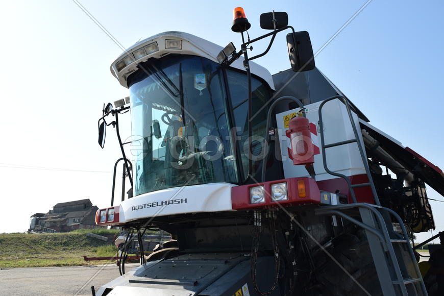 Russia, Poltavskaya village - September 6, 2015: Combine harvesters Torum. Agricultural machinery