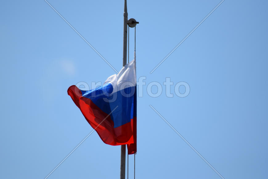 The fluttering flag of Russia. A flag on headquarters of military unit