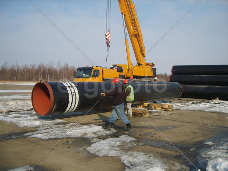 Construction of the gas pipeline on the ground. Transportation of energy carriers