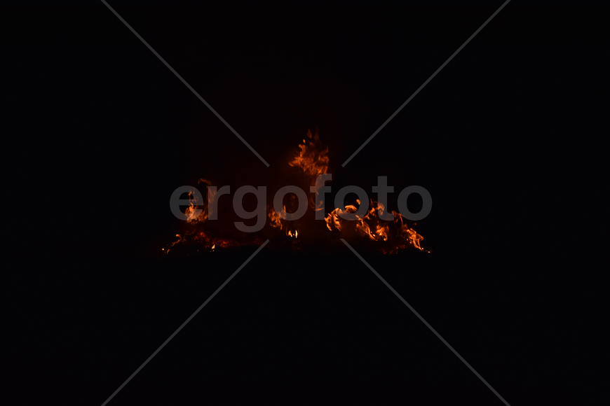 Night fire. Burning of rice straw at night