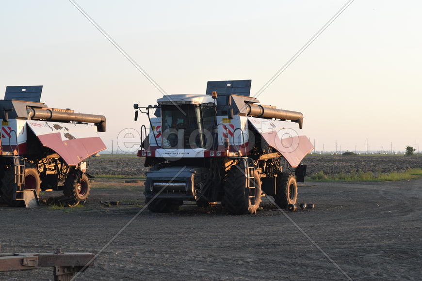 Russia, Poltavskaya village - September 6, 2015: Combine harvesters Torum. Agricultural machinery