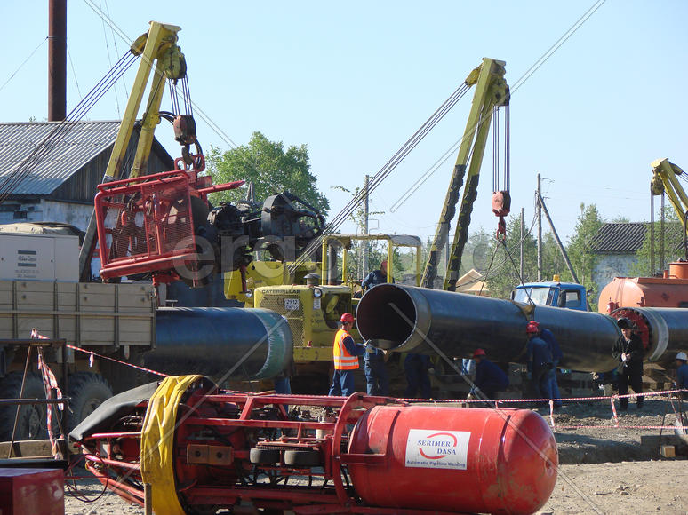 Sakhalin, Russia - 12 November 2014: Construction of the gas pipeline on the ground. Transportation 