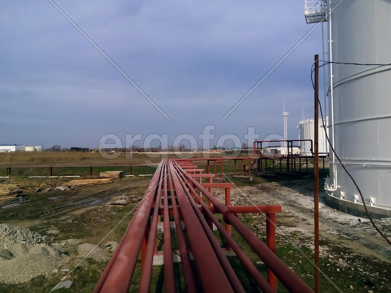 Piping for pumping refined petroleum products. Pipes at the refinery                           