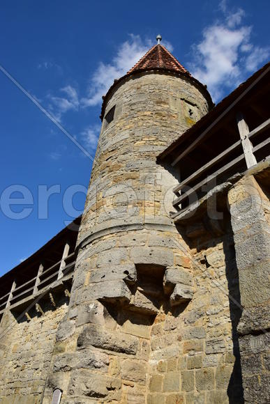 Исторический город Ротенбург в Баварии. Башня крепости 