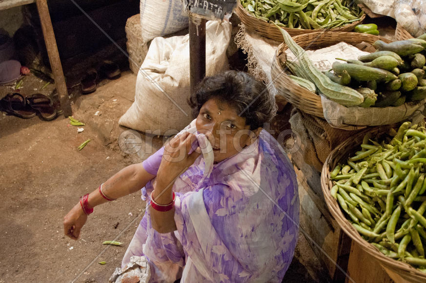 Vegetables vendor in the market in Mumbai in India