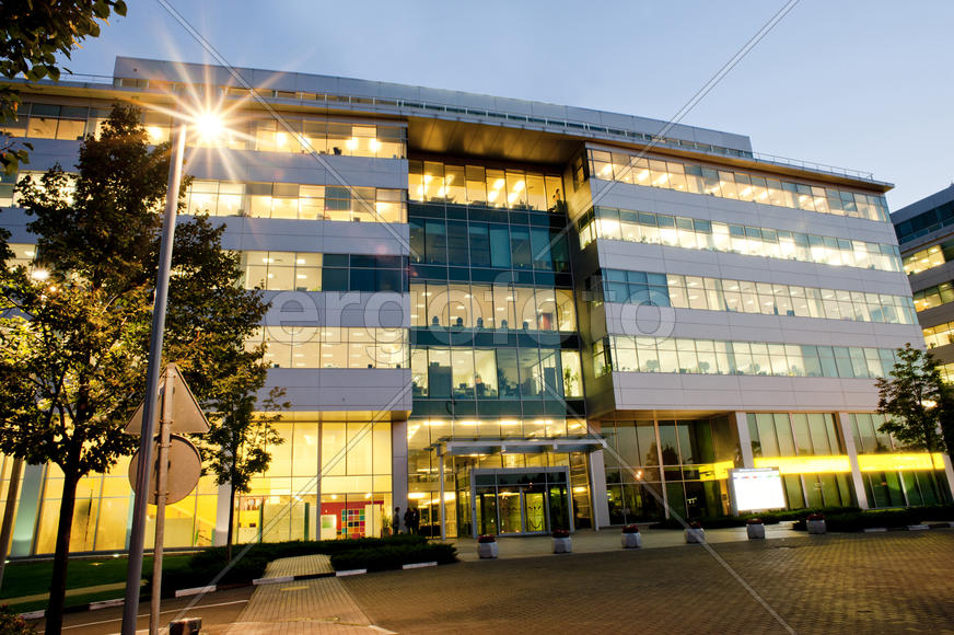 Housing office building in the evening light