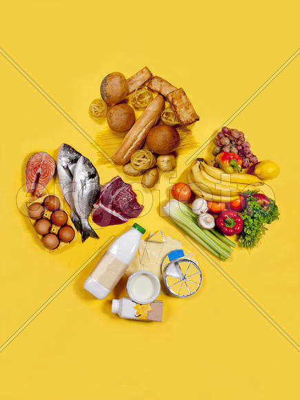 Food on yellow background