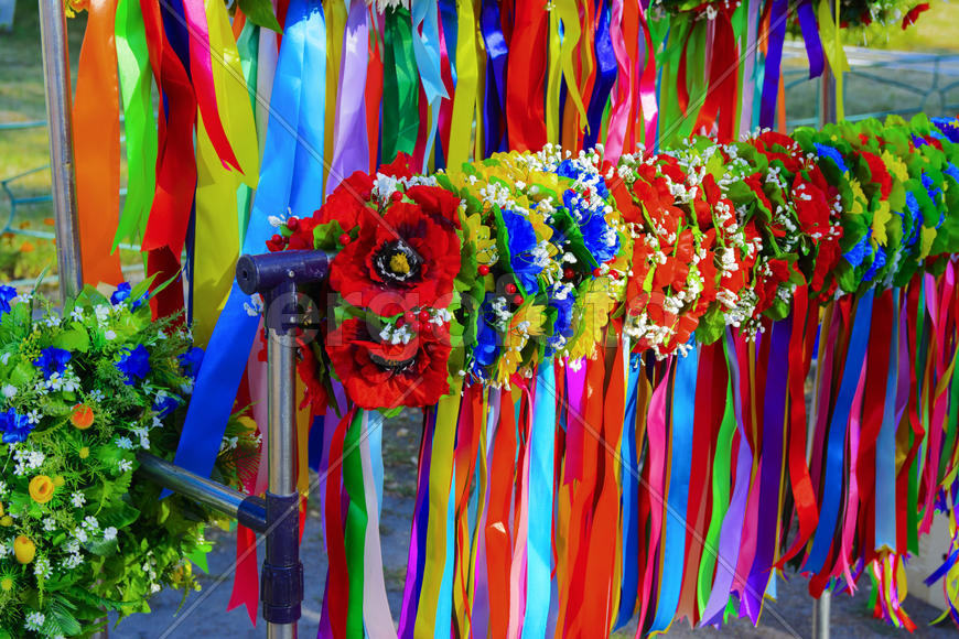 Exhibition - sale of women's wreaths and colored ribbons