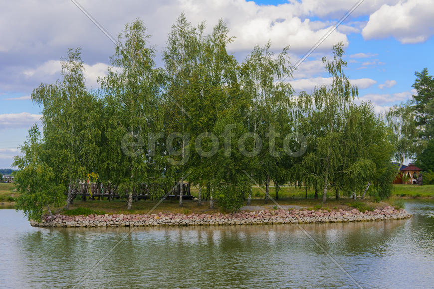 Island with a bridge on a private lake