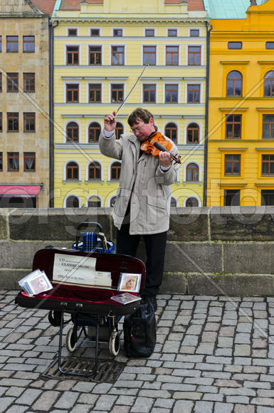 Street musician. The sounds of symphonic music. Violin