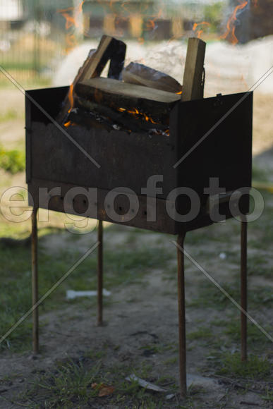 Barbecue in a private home. The meat on an open fire.