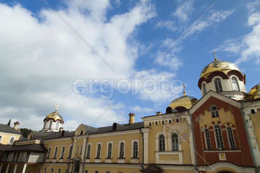 The orthodox church sparkles on the sun the gold domes