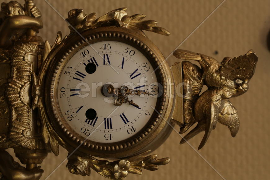 Старинные коллекционные часы украшенные скульптурами птиц 