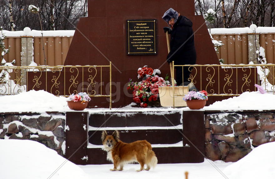Собака у памятника