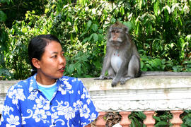 Женщина и обезьяна на Бали