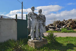 Monument to Worker and Collective Farm. Old monument in Russian farm