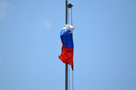 The fluttering flag of Russia. A flag on headquarters of military unit