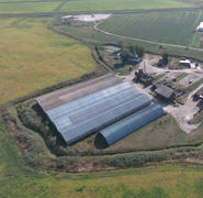 Top view of the hangars. Hangar of galvanized metal sheets for the storage of agricultural products 