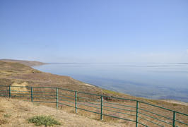 The landscape of the coastal estuary in the sea. Lyman and spit on the Black Sea.