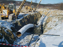 Construction of an oil and gas pipeline. Industrial equipment