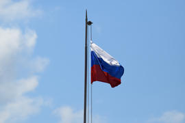 The fluttering flag of Russia. A flag on headquarters of military unit