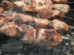 Вкусный жаренный на мангале шашлык из свинины
