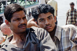Young friends Hindus bored in Mumbai port