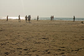 Beach soccer on the ocean in the state of Goa in India