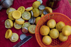 Whole and crushed lemons on the market in Goa