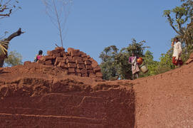 Quarry which produces brick building in the state of Goa in India