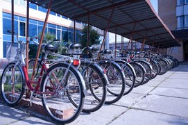 Bicycles employees of scientific institutions in the parking lot