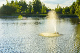 The fountain on the lake. Family fun and fishing