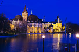 Castle on the water at night. Beautiful architecture, night landscape