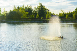 The fountain on the lake. Family fun and fishing