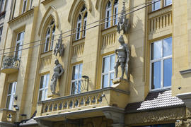 Urban Design. The facade of a modern home, the city of Lviv.