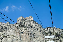 Ropeway on the high mountain in the sunny day